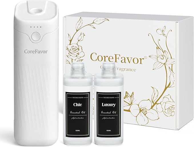 Ultrasonic Aroma Diffuser with 2x120ml Essential Oil, Portable Battery-Operated Cold Air Aroma Scent Machine, 4 Adjustable Intensity Levels, Quiet Diffuser for Bedroom Office Bathroom Car