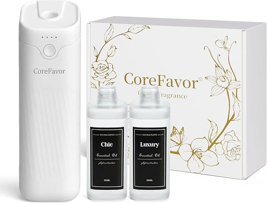 Ultrasonic Aroma Diffuser with 2x120ml Essential Oil, Portable Battery-Operated Cold Air Aroma Scent Machine, 4 Adjustable Intensity Levels, Quiet Diffuser for Bedroom Office Bathroom Car