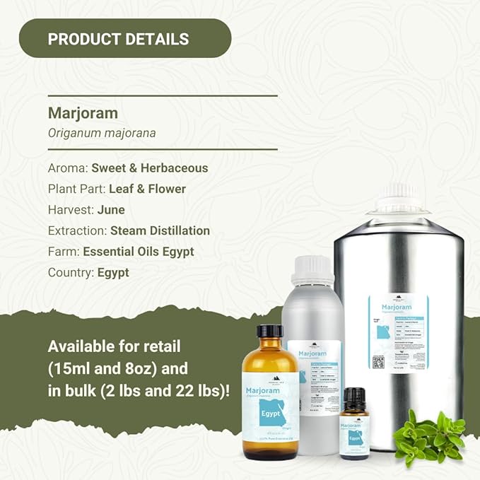 Marjoram Essential Oil - Aceite de Mejorana Direct from Egypt for Massage & Aromatherapy | Premium Therapeutic Grade (2lbs)