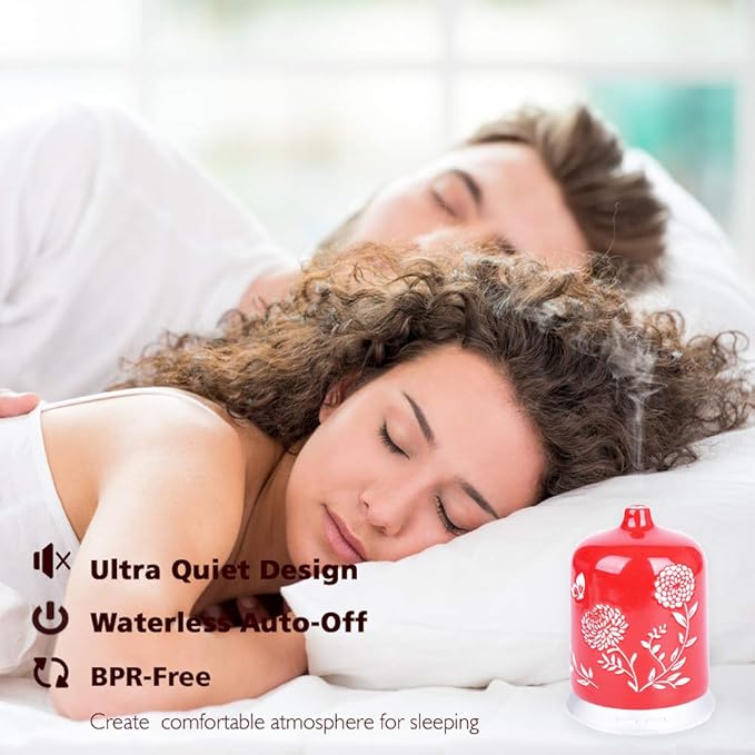 Steam generating installations - Ceramic Essential Oil Diffuser - Aromatherapy Diffuser Humidifier with Ultrasonic Technology, Adjustable Cool Mist, Waterless Auto Shut-Off for Home -100ML