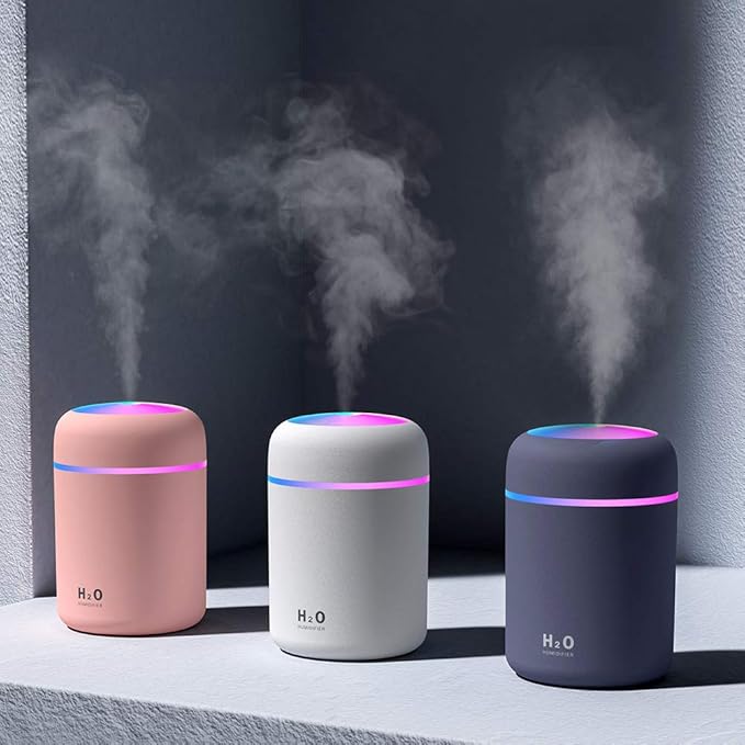 Colorful Cool Mini Humidifier,Essential Oil Diffuser Aroma Essential Oil USB Cool Mist Humidifier,2 Adjustable Mist Modes, Super Quiet,for Car,Office,Bedroom(White)