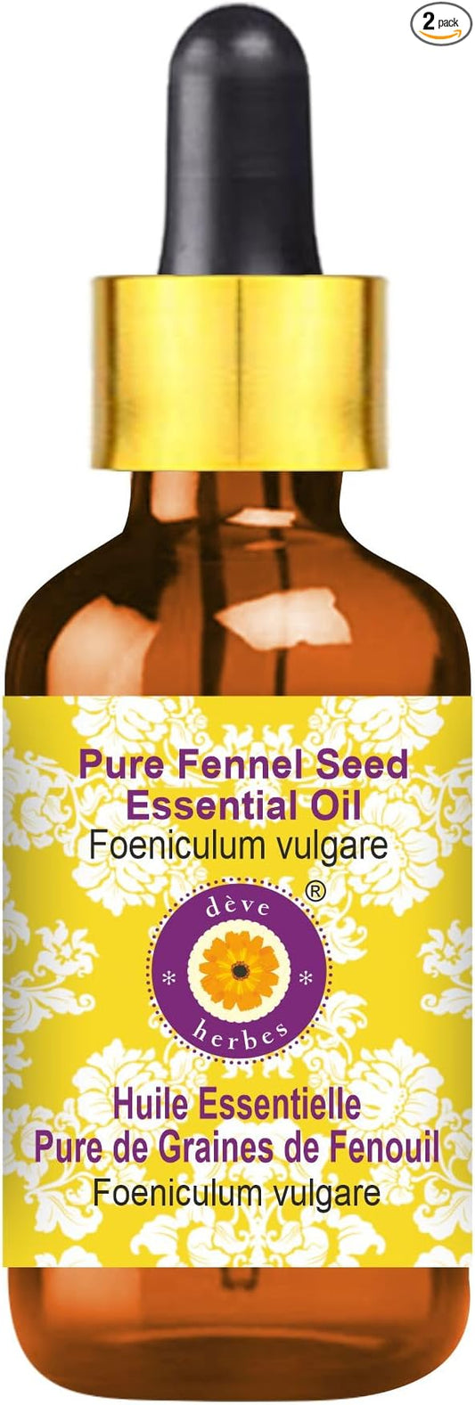 Deve Herbes Pure Fennel Seed Essential Oil (Foeniculum vulgare) with Glass Dropper Steam Distilled 100ml (3.38 oz)