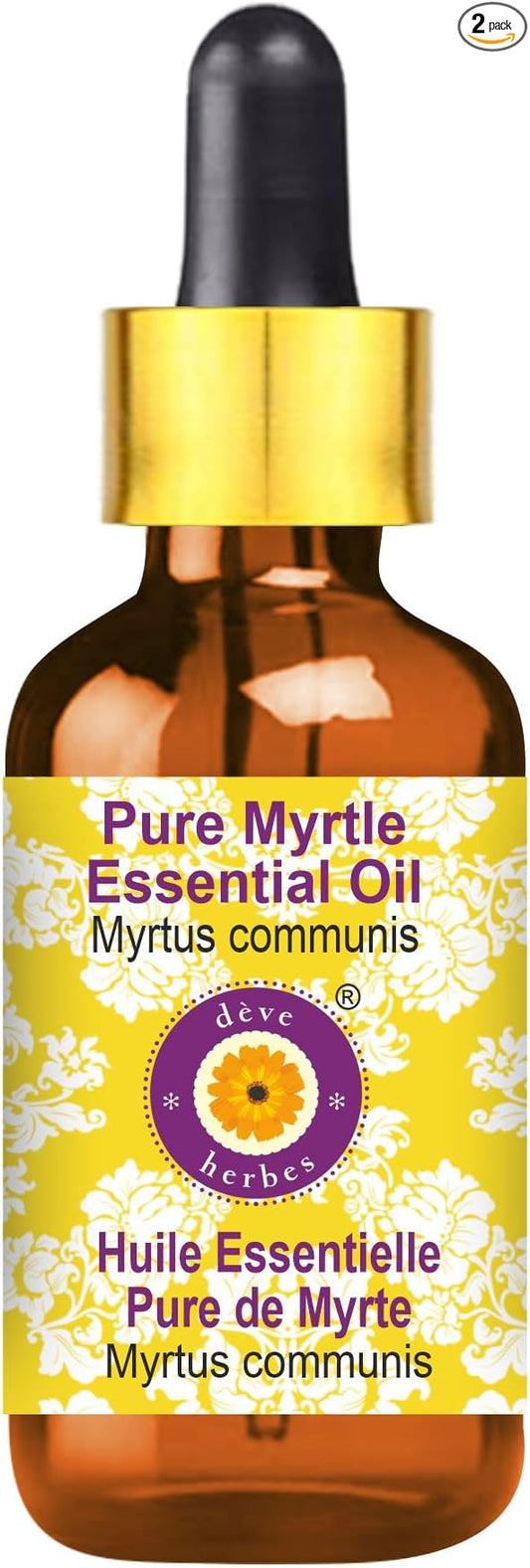 Deve Herbes Pure Myrtle Essential Oil (Myrtus communis) with Glass Dropper Steam Distilled 50ml (1.69 oz)