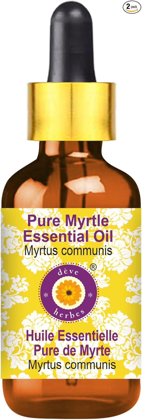Deve Herbes Pure Myrtle Essential Oil (Myrtus communis) with Glass Dropper Steam Distilled 10ml (0.33 oz)