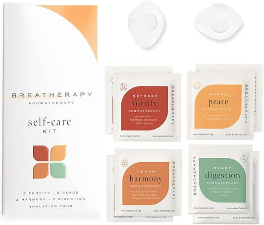 Self-Care Kit | Pure Essential Oil Aromatherapy Inhalation Tabs | Digestion, Peace, Fortify and Harmony Patches | 8-Pack