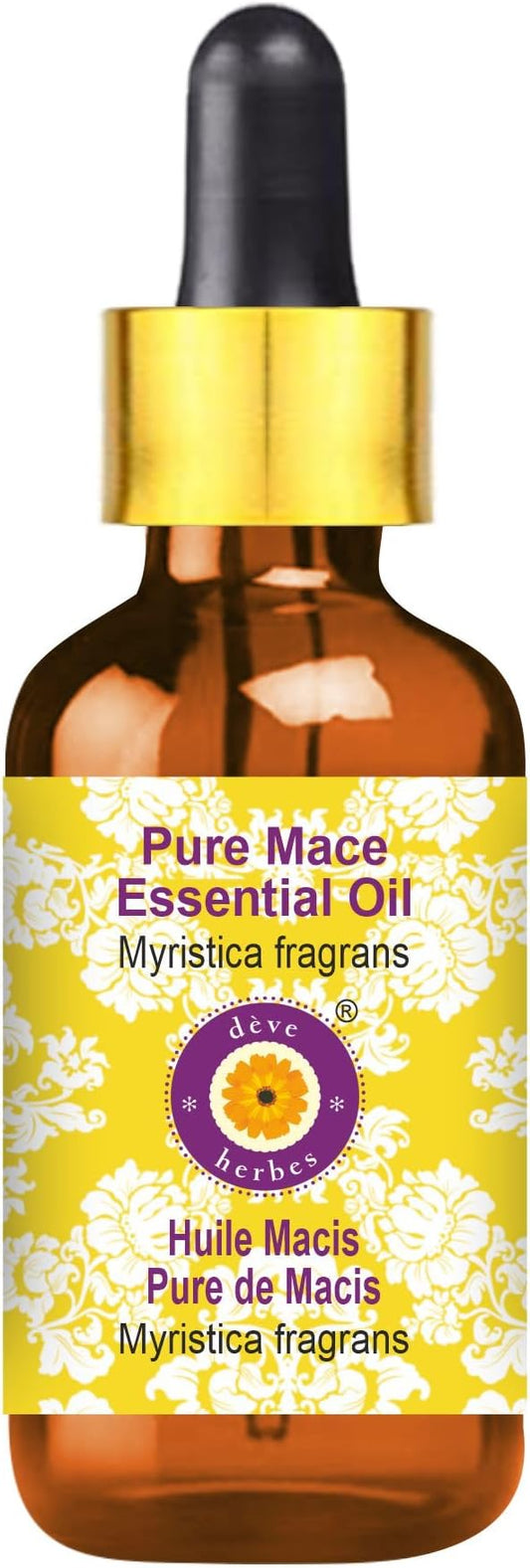 dève herbes Pure Mace Essential Oil (Myristica fragrans) with Glass Dropper Steam Distilled 50ml (1.69 oz)