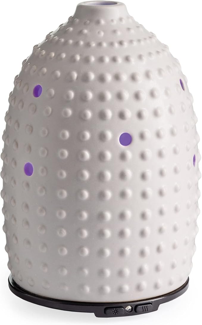 Airome Gray Hobnail Medium Ceramic Essential Oil Diffuser|100 mL Humidifying Ultrasonic Aromatherapy Diffuser 8 Colorful LED Lights, Intermittent & Continual Mist, Auto Shut-Off
