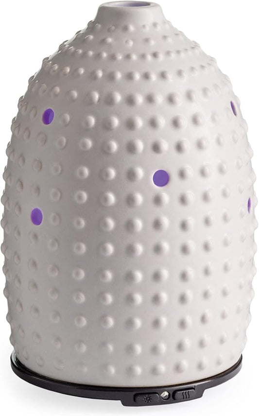 Airome Gray Hobnail Medium Ceramic Essential Oil Diffuser|100 mL Humidifying Ultrasonic Aromatherapy Diffuser 8 Colorful LED Lights, Intermittent & Continual Mist, Auto Shut-Off