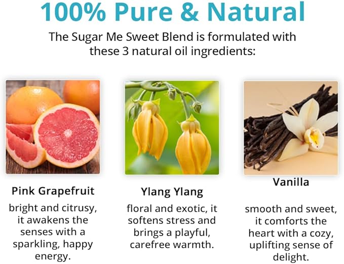 Wild Essentials Sugar Me Sweet Essential Oil Aromatherapy Bundle – Pink Grapefruit, Ylang Ylang & Vanilla – Essential Oil, Roll-On, Spray & Inhaler – Uplifting Mood Boost Blend