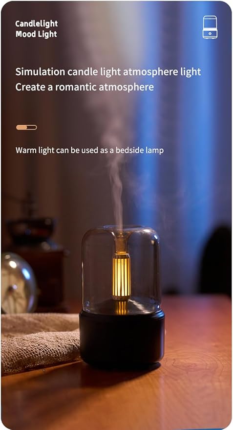 Candlelight Flame Air Diffuser,Portable Essential Oil Diffuser Noiseless 120ML Aroma Diffuser Waterless Auto-Off Protection for Spa Home Yoga Office Bedroom (Black)