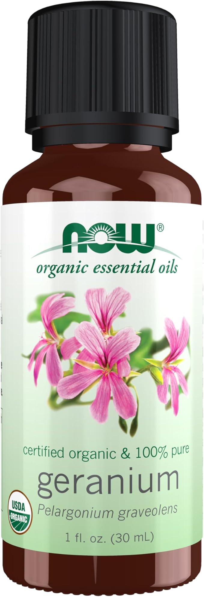 NOW Essential Oils, Geranium Oil, Certified Organic, Soothing Aromatherapy Scent, Steam Distilled, 100% Pure, Child Resistant Cap, 1-Ounce