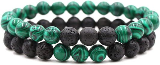 FORUBUS 2Pcs Lava Rock Beaded Bracelet Set – Essential Oil Diffuser Jewelry with Natural Stone Beads for Aromatherapy, Yoga, Meditation, and Stress Relief, Stretchy Bracelets for Women Men