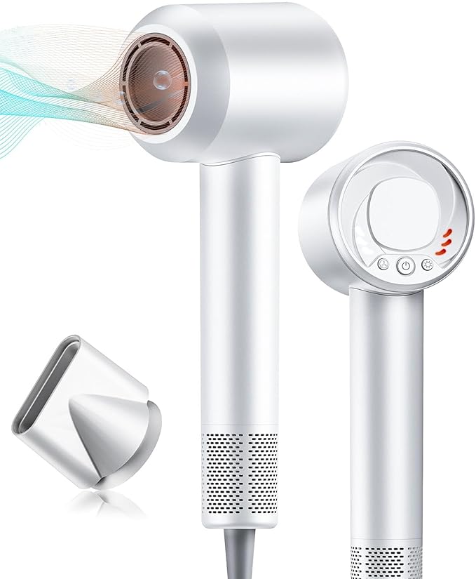 Hair Dryer，140, 000 RPM High Speed Blow Dryer for Fast Drying, Negative Ionic Hair Dryers for Hair Care, Low Noise Thermo Control Hair Dryer for Home and Travel (White)