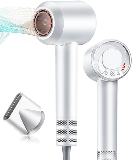 Hair Dryer，140, 000 RPM High Speed Blow Dryer for Fast Drying, Negative Ionic Hair Dryers for Hair Care, Low Noise Thermo Control Hair Dryer for Home and Travel (White)