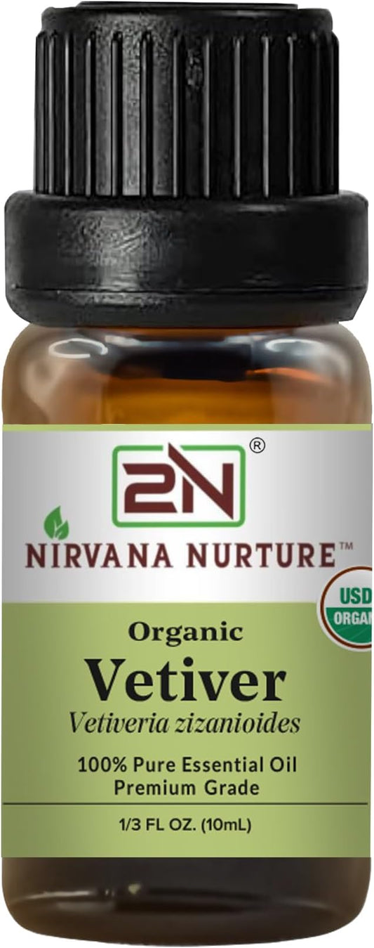Vetiver Essential Oil, USDA Certified Organic, 100% Pure Undiluted, Aromatherapy Oil for Diffuser, Hair & Skin Care