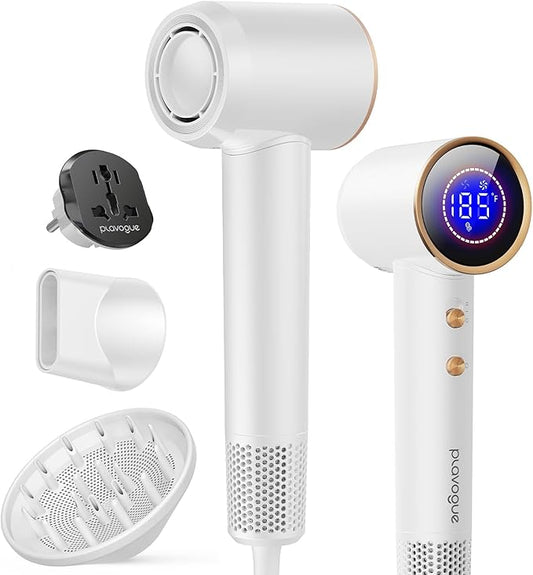 Dual Voltage Travel Hair Dryer with Diffuser, High-Speed Ionic Blow Dryer for Women, Fast Drying, Low Noise, Lightweight, No Heat Damage, European Travel 110V-120V/220V-240V