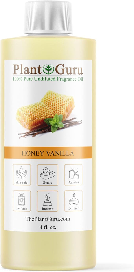 Honey Vanilla Fragrance Oil 4 fl. oz. Scented Oil for DIY Soap Making, Candles, Bath Bombs, Body Butters. Used in Aromatherapy Diffusers, Burners and Warmers. Great Addition to Lotions and Creams.