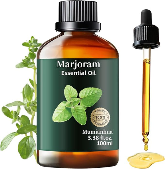 Marjoram Essential Oil, Pure Marjoram Oil Mumianhua Natural Herbaceous Oil for Bedroom, Natural Shield, Aromatherapy for Evening Ease, Outdoor Protection, Diffuser, Massage & Skin Care, 3.38 Fl Oz