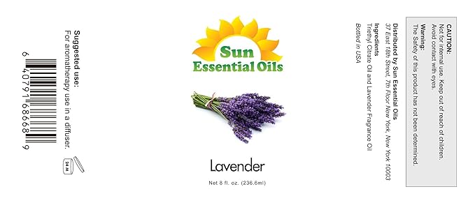 Sun Essential Oil - Lavender Essential Oil 8 oz (236 ml) with Dropper for Diffuser, Humidifier, Skin, Aromatherapy Massage, Scented for Soap & Candle Making at Home, Calming Aroma for Sleep