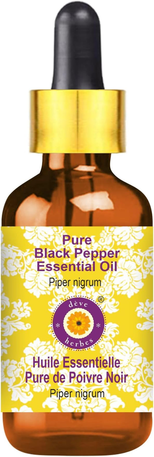 dève herbes Black Pepper Essential Oil (Piper nigrum) with Glass Dropper | Pure | Non-Sticky | Non-Greasy | Lightweight | Men & Women | All Skin Types | Steam Distilled 5ml (0.16 oz)