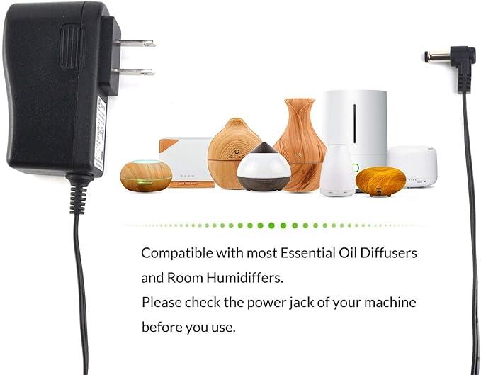 Samyo 24V 0.65A AC to DC Adaptor Switching Power Supply Replacement Cord Cable for 100ml / 120ml / 300ml / 500ml Essential Oil Diffuser UL Listed 5.7Ft - Black