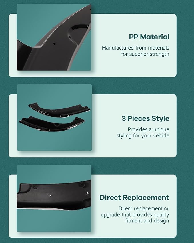 SCITOO Rear Side Lip Spoiler, PP Both Sides Rear Diffuser 2pcs Chin Spoilers Bumper Splitter Air Dams Fit for Honda Civic Sedan 2016 2017 2018 Rear Lower Lip Guard