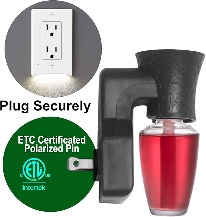 Polarized Plug in Diffuser Compatible with Bath and Body Works Refill Replacement of WallFlower or DIY Wall Plug Air Freshener with Essential Oil ETL EMC CE Certificated (1 Black Plugs)