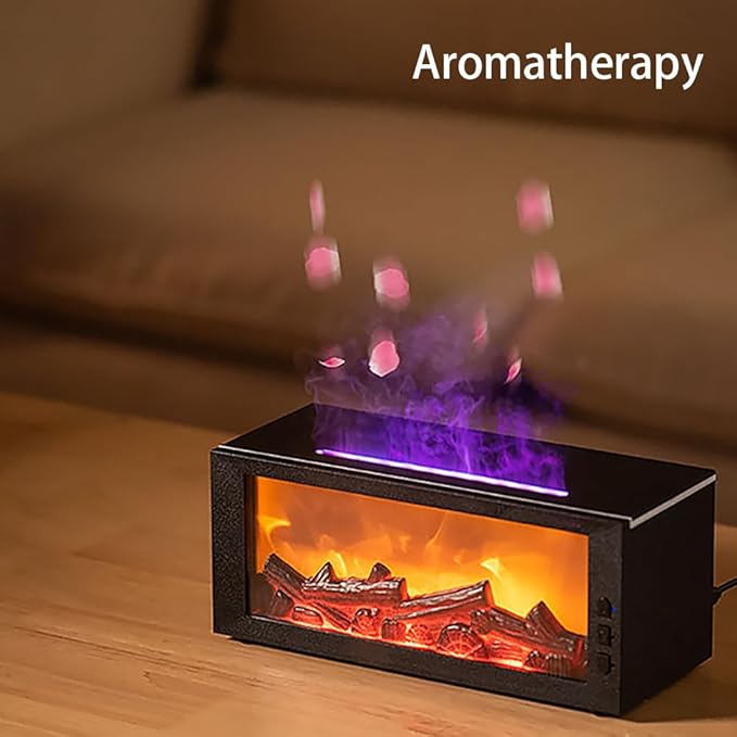 Colorful Flame Aroma Diffuser, 300ml Fireplace Humidifier with Remote & Timer, 7-Color Changing LED, Waterless Auto Shut-Off, Essential Oil Diffuser for Home Bedroom Office, Gift Set Included