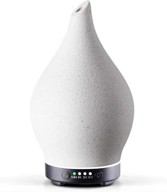 Porseme 150ml Essential Oil Diffuser Ceramic Color Changing Aroma Air Diffusers Aromatherapy Ultrasonic Cool Mist Humidifier 6 Running Hours for Sleeping Yoga Office Spa(White Ceramic, Black Base)