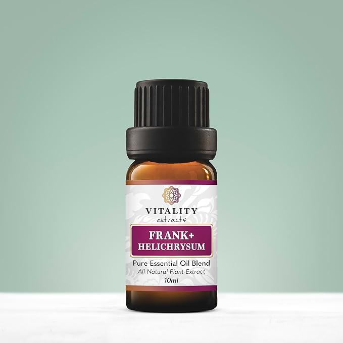 Vitality Extracts Frank+ Helichrysum Essential Oil Blend - 10ml, Frankincense Boswellia Seratta, Aromatherapy, Soft Skin, Relief from Daily Aches & Soreness, Natural