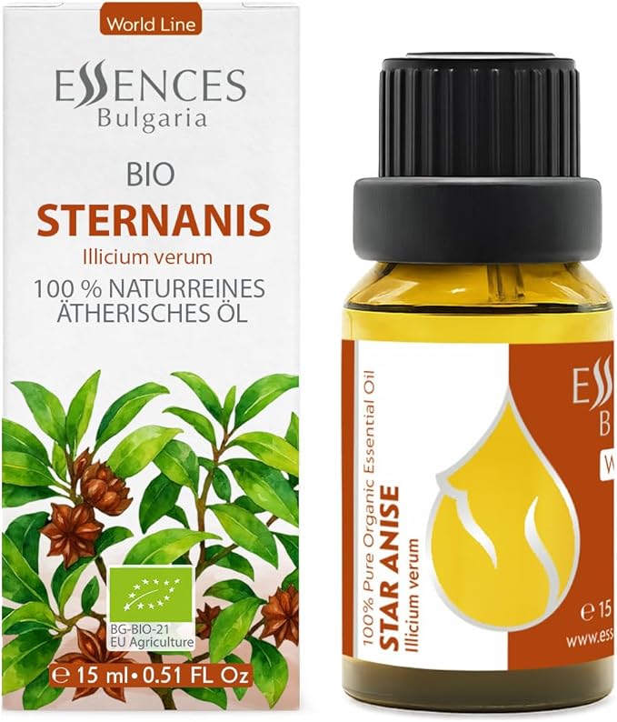 Essences Bulgaria Star Anise Essential Oil 15ml (0.51 Fl Oz) | Illicium verum | 100% Pure, Natural, Undiluted | Aromatherapy, Cosmetics | Vegan, Non-GMO, Cruelty-Free