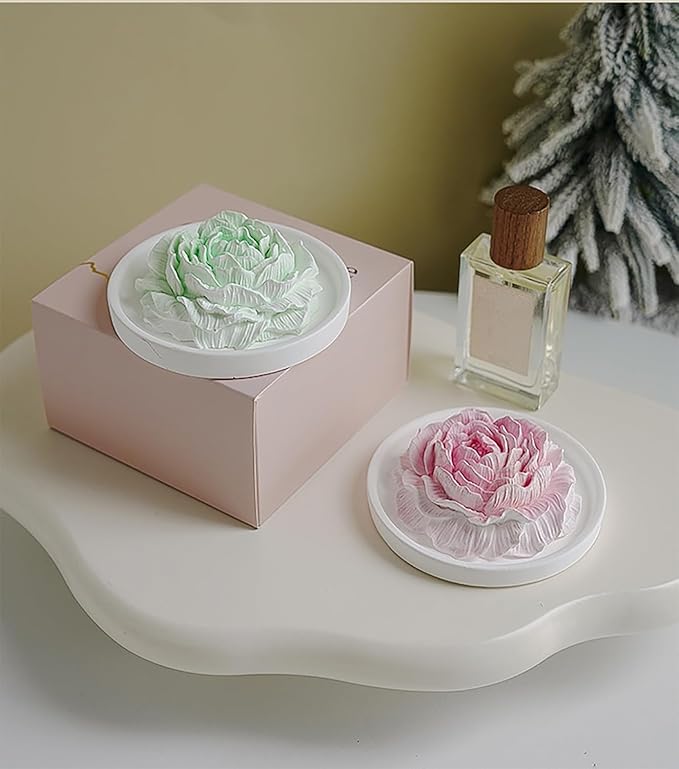 Essential Oil Passive Flower Diffuser with Fragrance -Non-Electric Peony Flower Porcelain Aromatherapy Diffusers for Small Room, Desk Decorative, Bathroom (Green, Sage and sea Salt Scent)