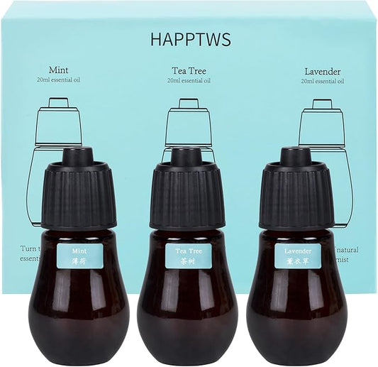 HAPPTWS 3-Pack Essential Oil Kit - Diffuser Oil Use to HAPPTWS Waterless Diffuser Mint/Tea Tree/Lavender