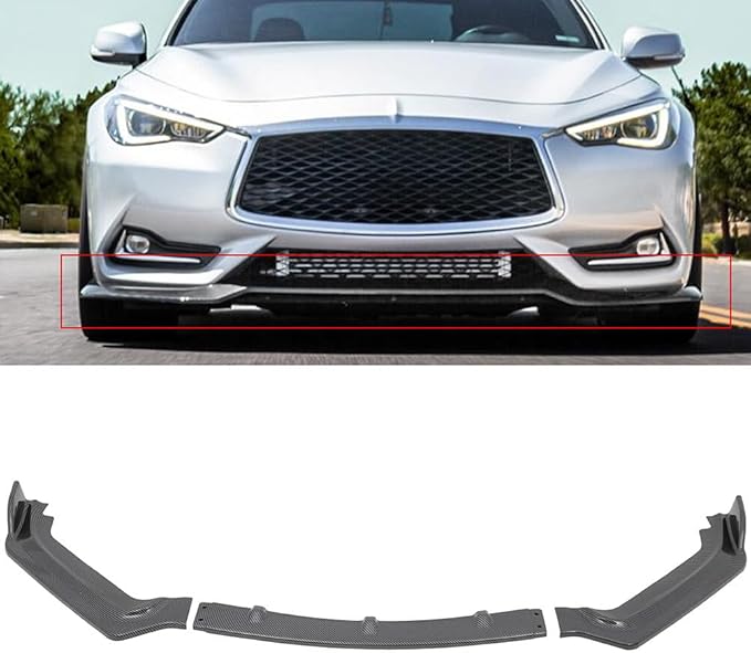 SCITOO Glossy Carbon Look Front Bumper Lip V Style Fits for 2017-2020 for Infiniti Q60 Coupe PP Front Lip Spoiler