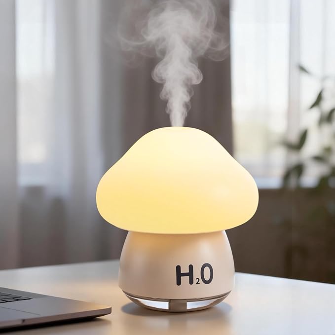 Mushroom Humidifier Lamp with 8 RGB Colors Lights,Cute Rechargeable Portable Humidifiers for Bedroom,Small Mushroom Diffuser with Two Spray Modes,Touch Night Light,Valentine's Day Gifts (White)