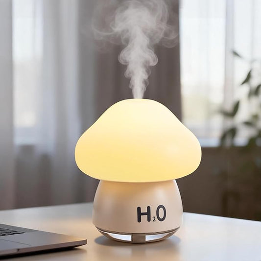Mushroom Humidifier Lamp with 8 RGB Colors Lights,Cute Rechargeable Portable Humidifiers for Bedroom,Small Mushroom Diffuser with Two Spray Modes,Touch Night Light,Valentine's Day Gifts (White)