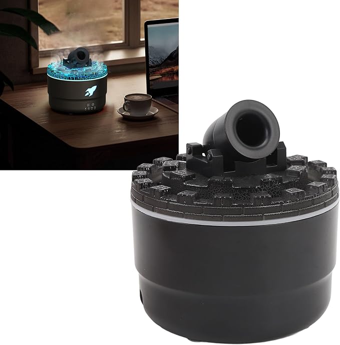 Volcano Humidifier, 200mL Low Noise RGB Light Ultrasonic Oil Diffuser with Auto Shut Off Turret Design Volcano Diffuser Humidifier with Timer Mode for Home Bedroom Office