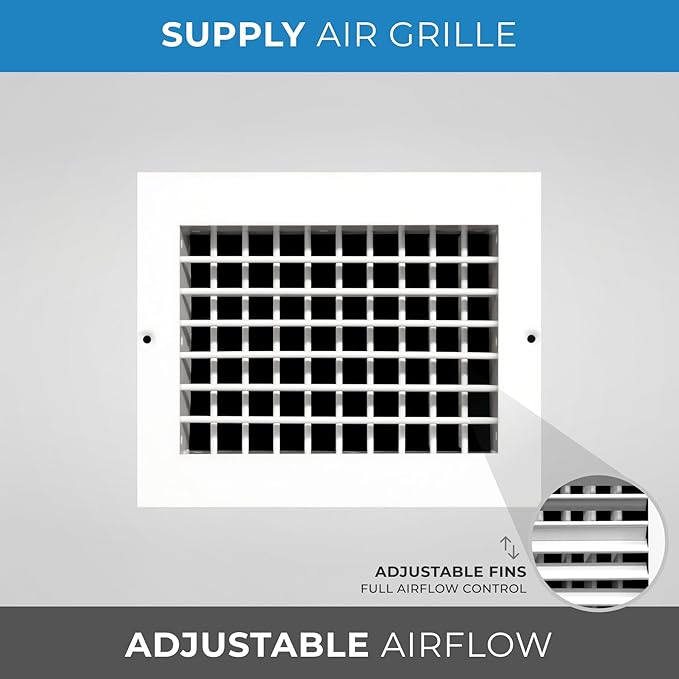 12"w X 10"h Aluminum Double Deflection Adjustable Air Supply HVAC Diffuser - Full Control Vertical/Horizontal Airflow Direction - Vent Duct Cover [Outer Dimensions: 13.6"w X 11.6"h]