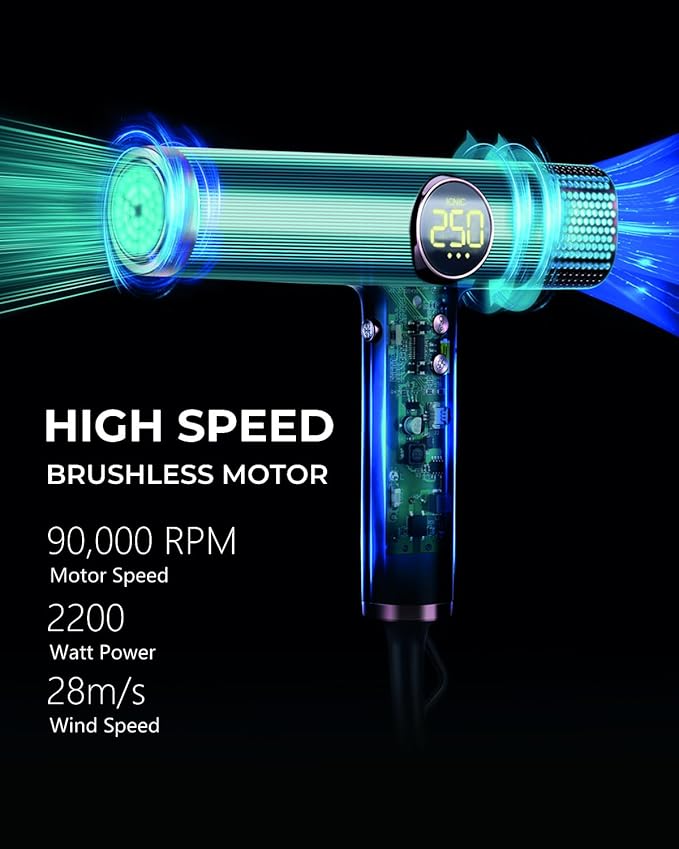 Travel Hair Dryer with Diffuser, 110V-240V Dual Voltage High-Speed Ionic Hair Dryers, 2200W Fast Drying, Lightweight, Low Noise, No Hair Damage