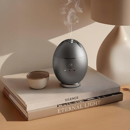Orbby Scent Diffuser Starter Kit | Portable Mini Desk Diffuser for Office: Electric Incense Diffuser, Rechargeable Cordless Air Freshener for Home – Flameless (Gray with 1g Agarwood Pellets)