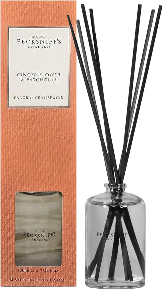 Pecksniff's Classic 200 ml/6.7 fl oz Reed Diffuser Set | Luxurious Gingerflower & Patchouli Fragrance Diffuser Scents for Home and Office