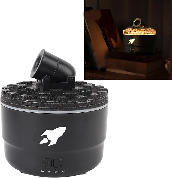 Volcano Humidifier, 200mL Low Noise RGB Light Ultrasonic Oil Diffuser with Auto Shut Off Turret Design Volcano Diffuser Humidifier with Timer Mode for Home Bedroom Office