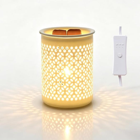Dicimi Ceramic Wax Melt Warmer with Timer, Candle Warmer Lamp with Hollow Coin Design, Electric Wax Warmer for Home Office, Auto Shut-Off 2/4/8H, Cozy Night Light, Great Gift for Women