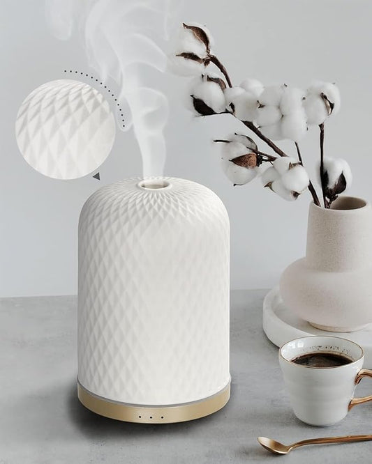 Essential Oil Diffuser - 2.4MHz Ultrasonic Ceramic Diffuser with Pulse/Continuous Mist & Night Light, Waterless Auto-Off, Silent Aromatherapy Diffuser for Home, Office, Yoga, Spa, Gifts & Home Decor.
