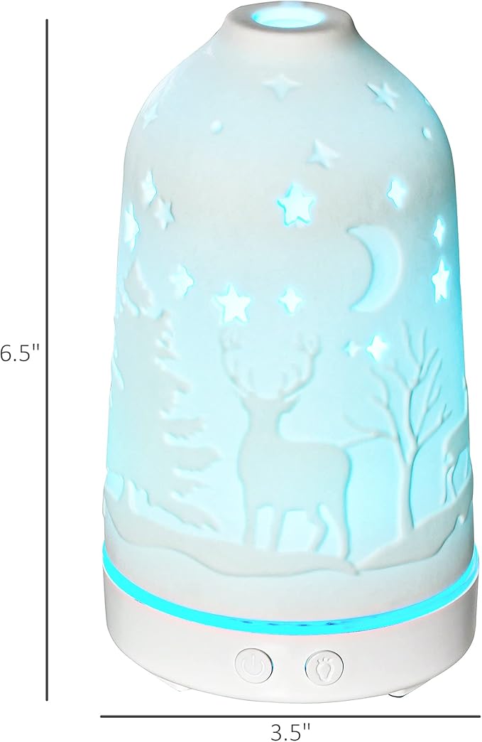 HOMCOM 100ml Ultrasonic Aromatherapy Diffuser, Essential Oils Humidifier with Ceramic Cover, 7 Colors LED Lights, Timer, Waterless Auto-Off for Home and Office, White