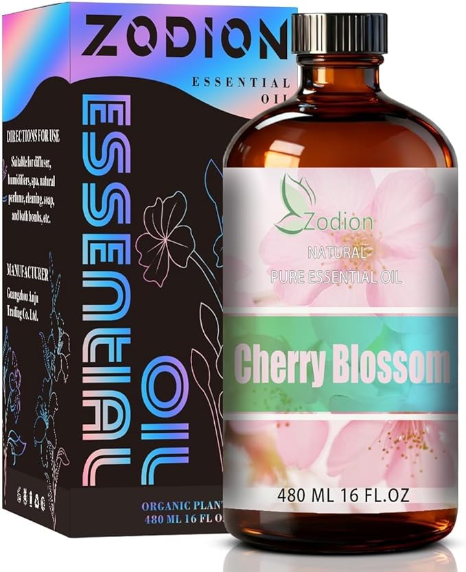 Cherry Blossom Essential Oil, 16 fl oz (480ml) - ZODION Cherry Blossom Fragrance Oil for Diffuser, Massage, Humidifier, DIY Candle, Soap Making, Home, Bath, Yoga
