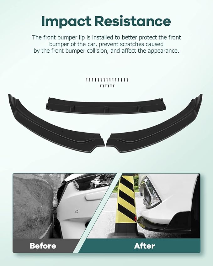 SCITOO Plastic Front Lip Spoiler Fits for 2017-2018 for Hyundai for Elantra Matte Black Front Bumper Lip