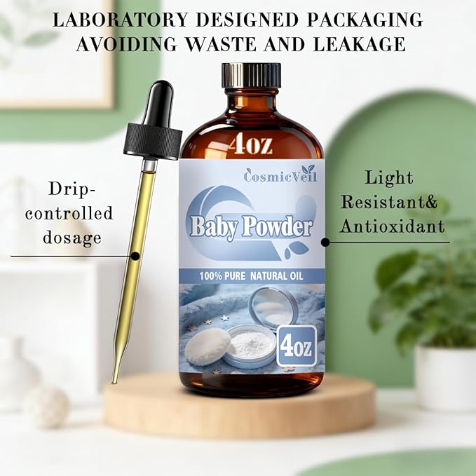 Baby Powder Fragrance Oil 4 Fl Oz (120Ml) Essential Oil for Aroma Diffuser,Humidifier,Home Fragrance,Spa,Cleaning,Body Care,Massage,Yoga,DIY Candle