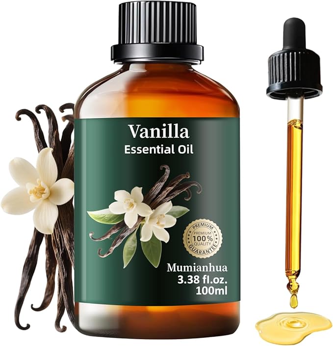 Vanilla Essential Oil, Pure Vanilla Oil Mumianhua Natural Vanilla Bean Oil for Diffuser, Aromatherapy, Skin, Perfume,Candle, Soap Making,DIY 3.38 Fl Oz