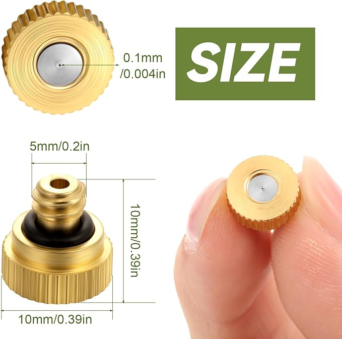 Zhengmy 100 Pcs 0.1mm Brass Misting Nozzles, Mister Nozzles Brass for Outdoor Cooling System Orifice 10/24 UNC Replacement Heads for Outdoor Cooling System